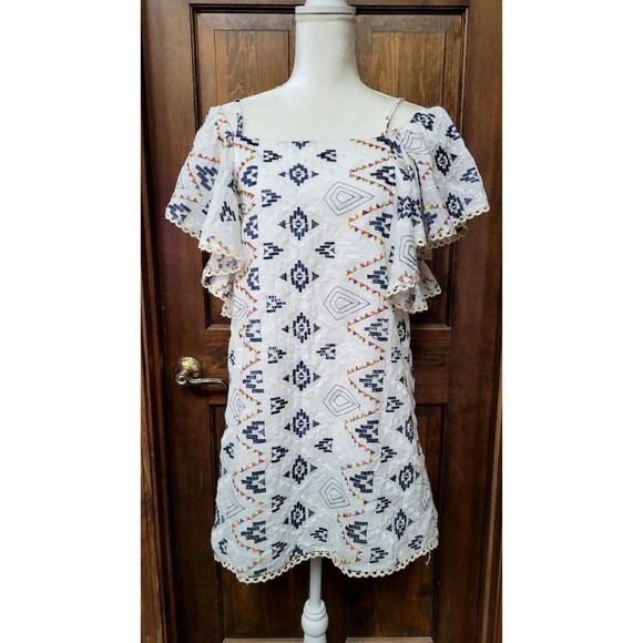 Hayden Los Angeles Women’s Dress White Boho Floral Rainbow Embroidered Small - Picture 1 of 9